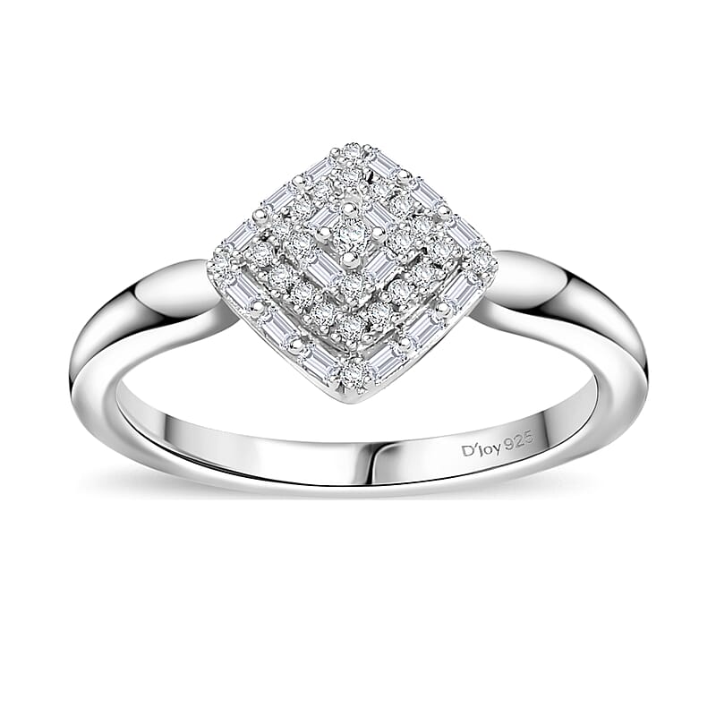 D'Joy White Diamond 0.15 ctw Halo Cluster Ring in Rhodium Over Sterling Silver (Size 10.0)