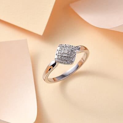 D'Joy White Diamond 0.15 ctw Halo Cluster Ring in Rhodium Over Sterling Silver (Size 10.0)
