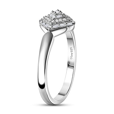 D'Joy White Diamond 0.15 ctw Halo Cluster Ring in Rhodium Over Sterling Silver (Size 10.0)