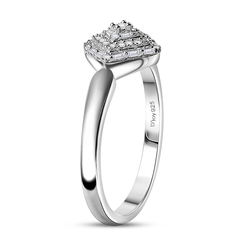 D'Joy White Diamond 0.15 ctw Halo Cluster Ring in Rhodium Over Sterling Silver (Size 10.0)