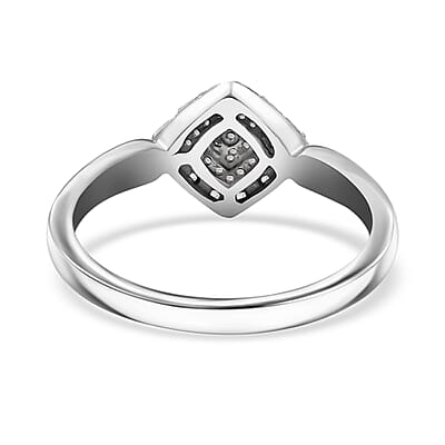 D'Joy White Diamond 0.15 ctw Halo Cluster Ring in Rhodium Over Sterling Silver (Size 10.0)
