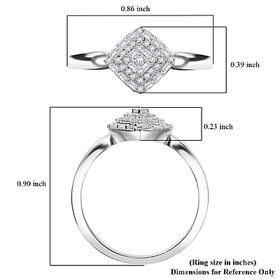 D'Joy White Diamond 0.15 ctw Halo Cluster Ring in Rhodium Over Sterling Silver (Size 10.0)