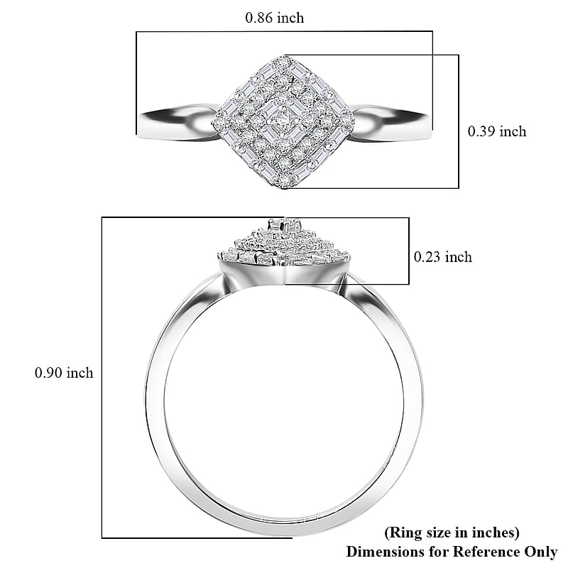 D'Joy White Diamond 0.15 ctw Halo Cluster Ring in Rhodium Over Sterling Silver (Size 10.0)