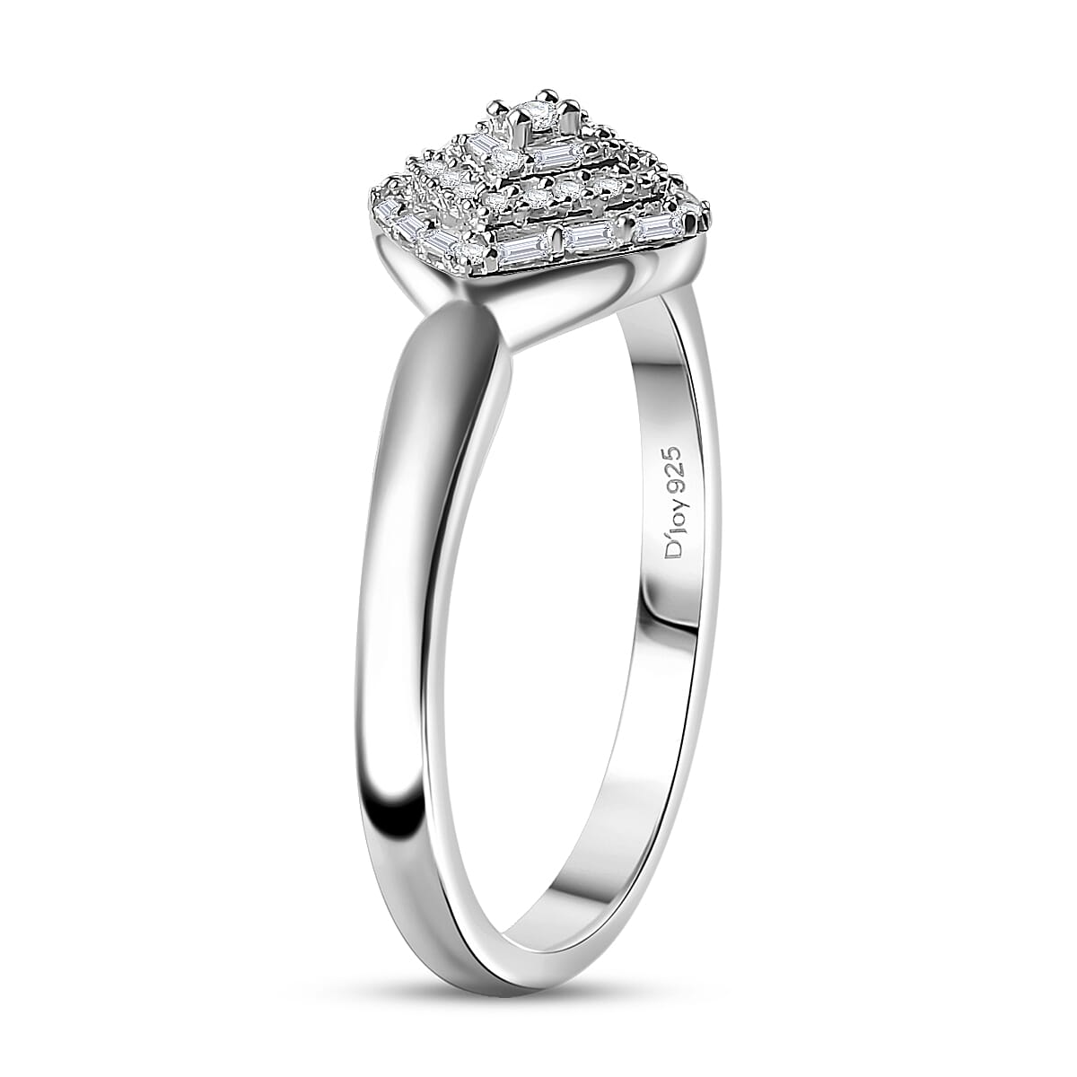 D'Joy White Diamond 0.15 ctw Halo Cluster Ring in Rhodium Over Sterling Silver (Size 6.0) image number 3