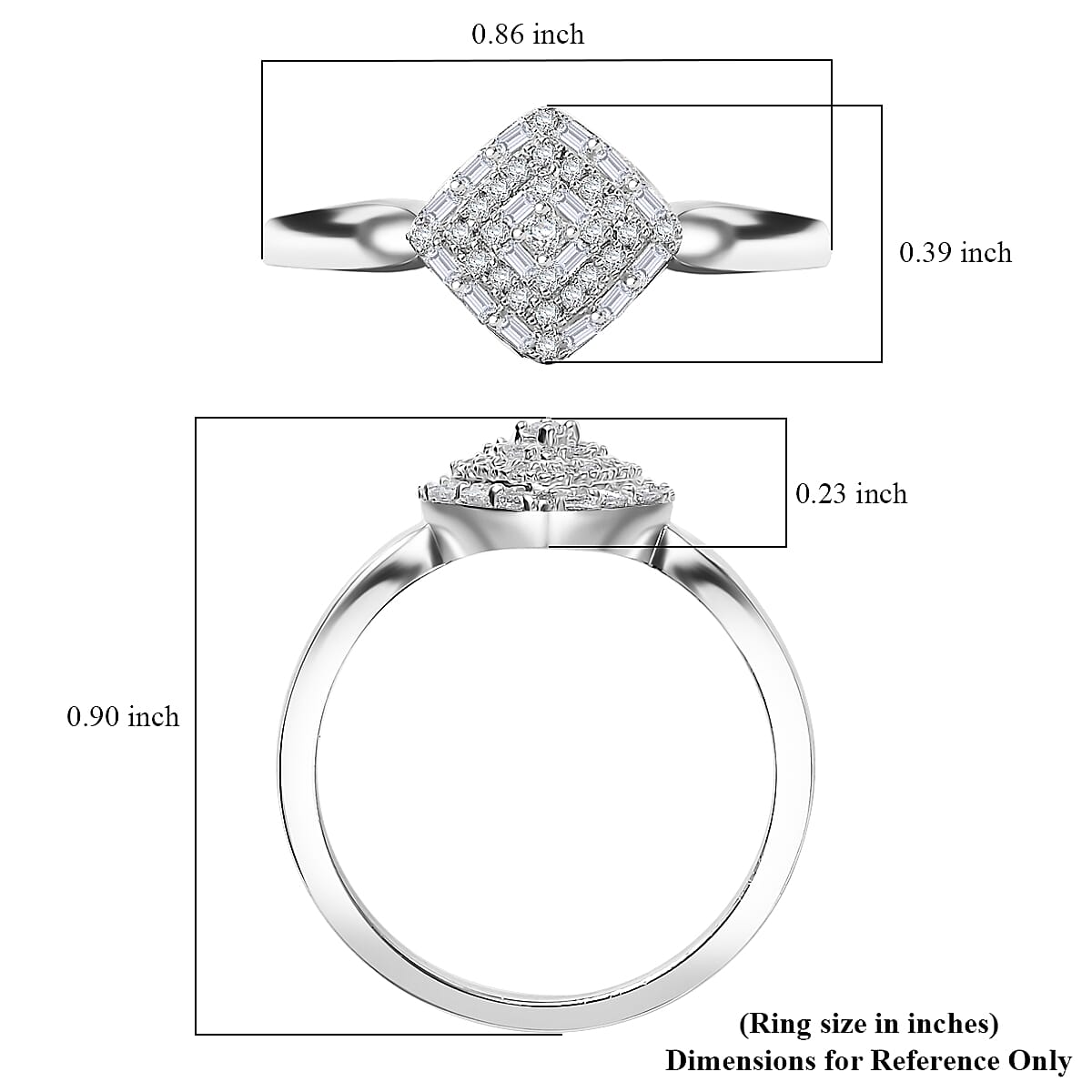 D'Joy White Diamond 0.15 ctw Halo Cluster Ring in Rhodium Over Sterling Silver (Size 6.0) image number 5