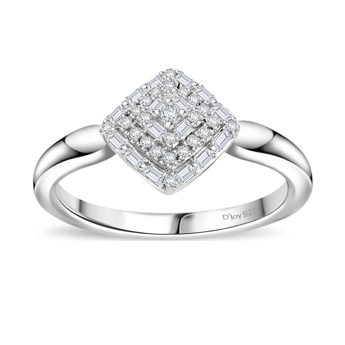 White Diamond 0.15 ctw Halo Cluster Ring in Rhodium Over Sterling Silver (Size 9.0) image number 0