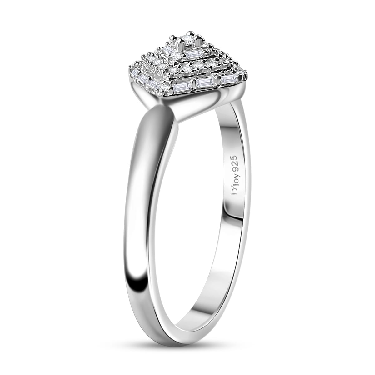 White Diamond 0.15 ctw Halo Cluster Ring in Rhodium Over Sterling Silver (Size 9.0) image number 3