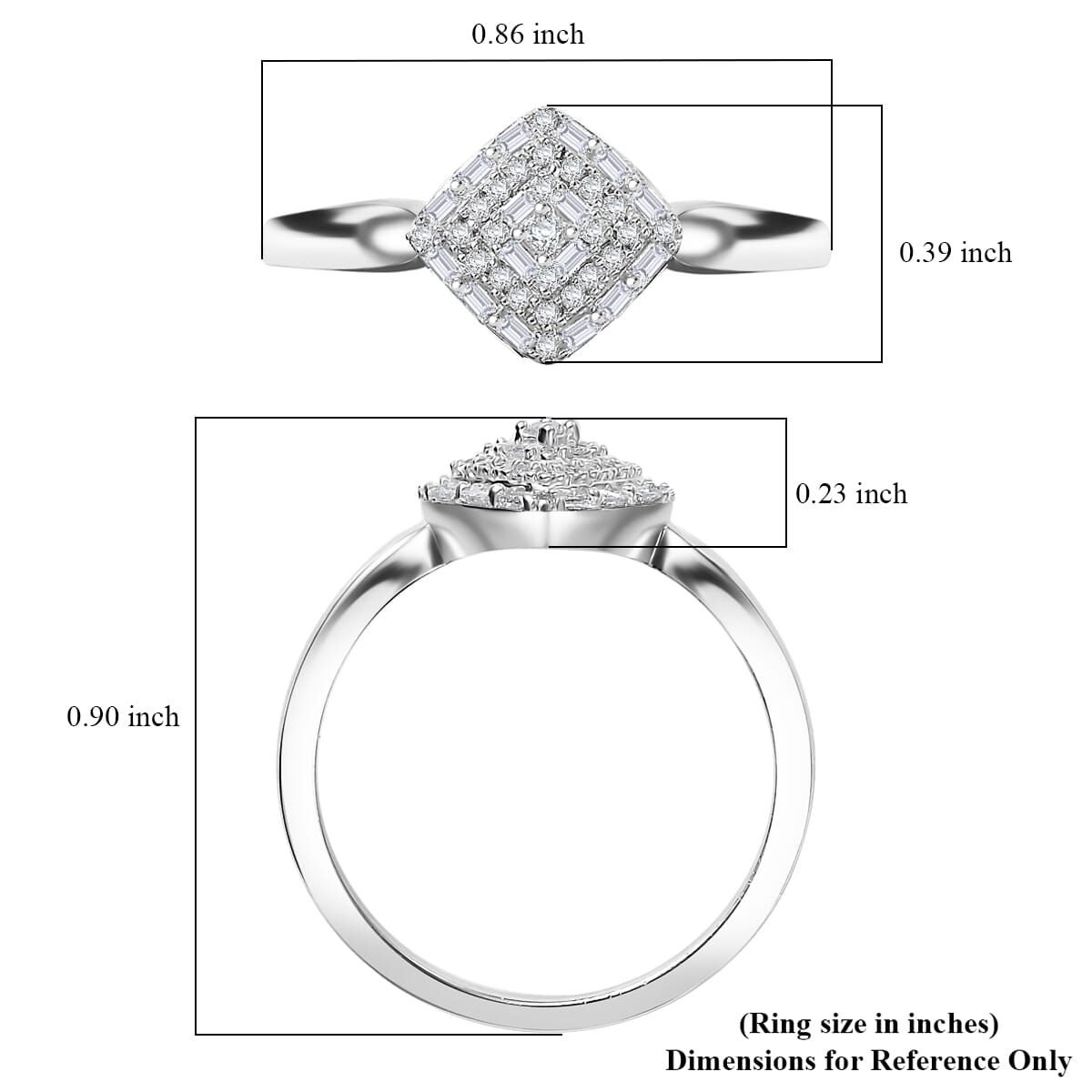 White Diamond 0.15 ctw Halo Cluster Ring in Rhodium Over Sterling Silver (Size 9.0) image number 5