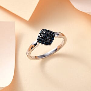 Blue Diamond 0.15 ctw Halo Cluster Ring in Rhodium Over Sterling Silver (Size 7.0)