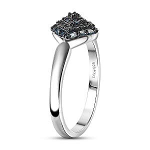 Blue Diamond 0.15 ctw Halo Cluster Ring in Rhodium Over Sterling Silver (Size 7.0)