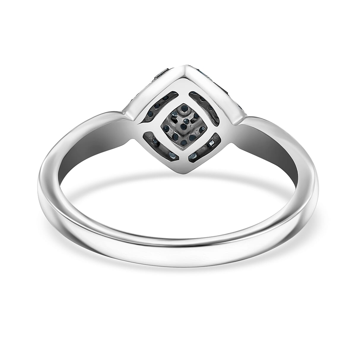 D'Joy Blue Diamond 0.15 ctw Halo Cluster Ring in Rhodium Over Sterling Silver (Size 7.0)