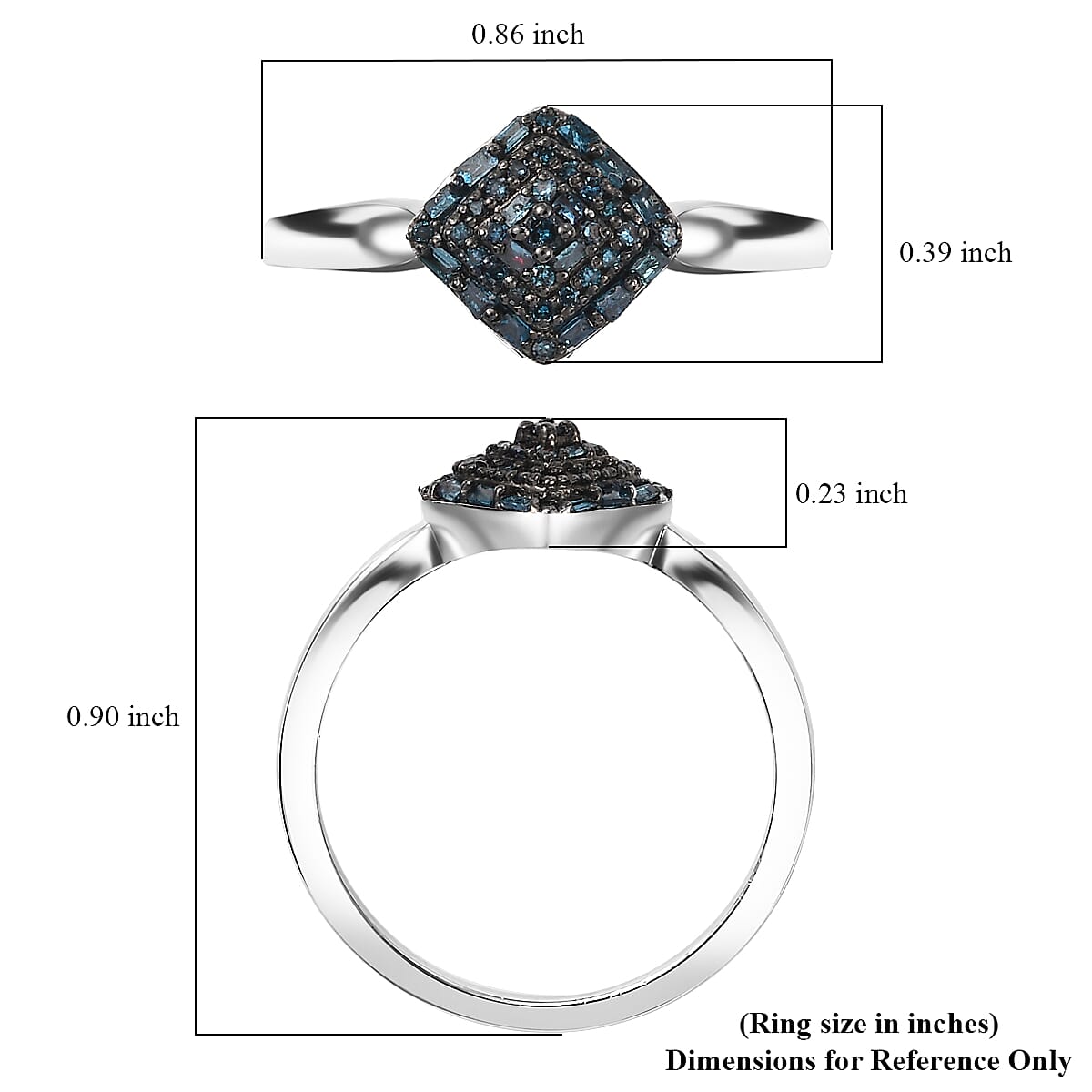 D'Joy Blue Diamond 0.15 ctw Halo Cluster Ring in Rhodium Over Sterling Silver (Size 7.0)