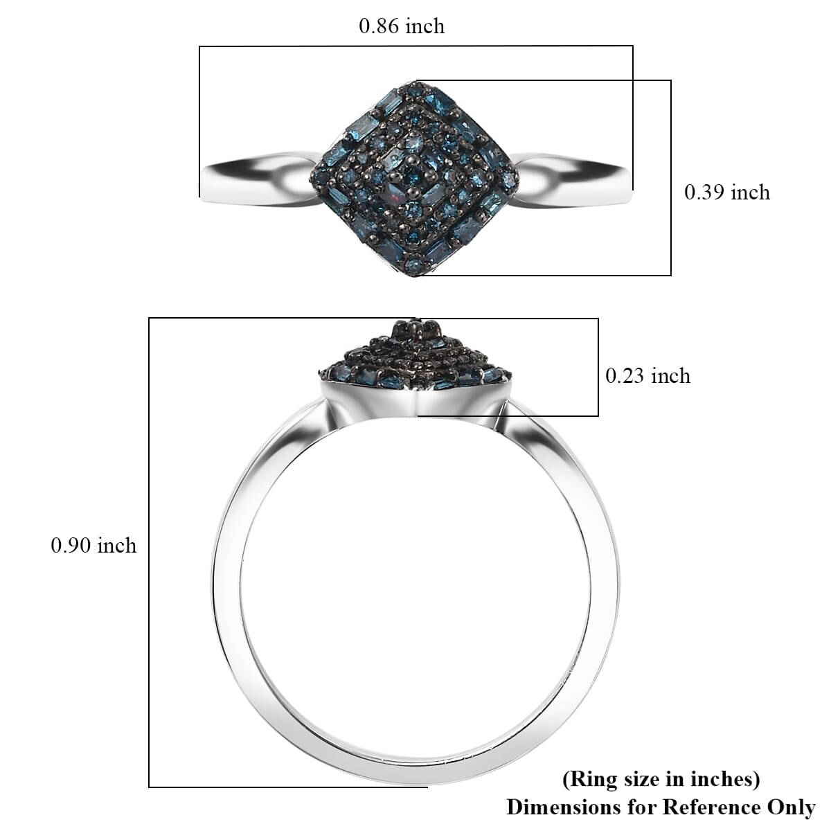 Blue Diamond 0.15 ctw Halo Cluster Ring in Rhodium Over Sterling Silver (Size 7.0) image number 5