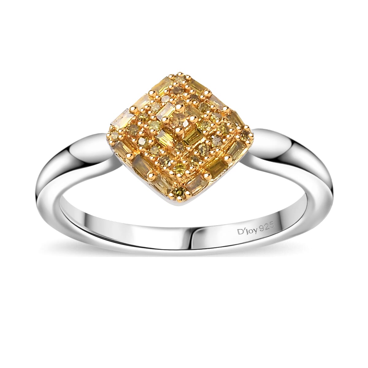 Yellow Diamond 0.15 ctw Halo Cluster Ring in Rhodium Over Sterling Silver (Size 7.0) image number 0