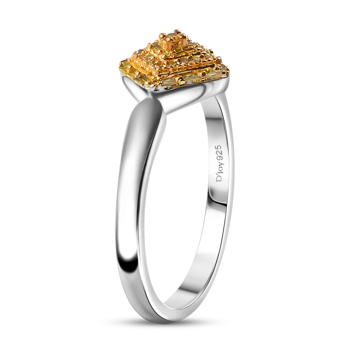 Yellow Diamond 0.15 ctw Halo Cluster Ring in Rhodium Over Sterling Silver (Size 7.0) image number 3