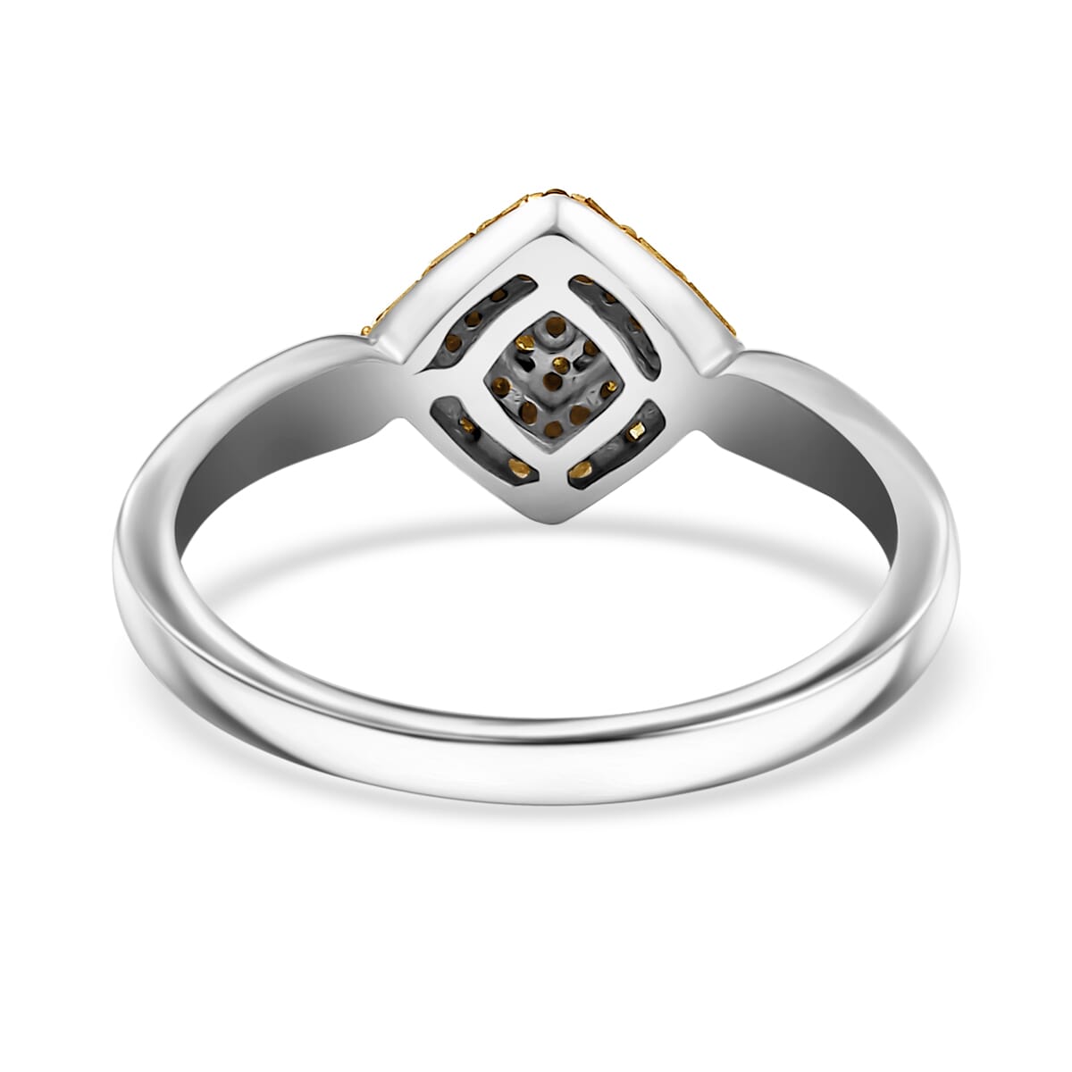 Yellow Diamond 0.15 ctw Halo Cluster Ring in Rhodium Over Sterling Silver (Size 7.0) image number 4