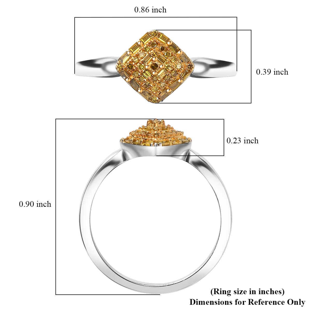 Yellow Diamond 0.15 ctw Halo Cluster Ring in Rhodium Over Sterling Silver (Size 7.0) image number 5