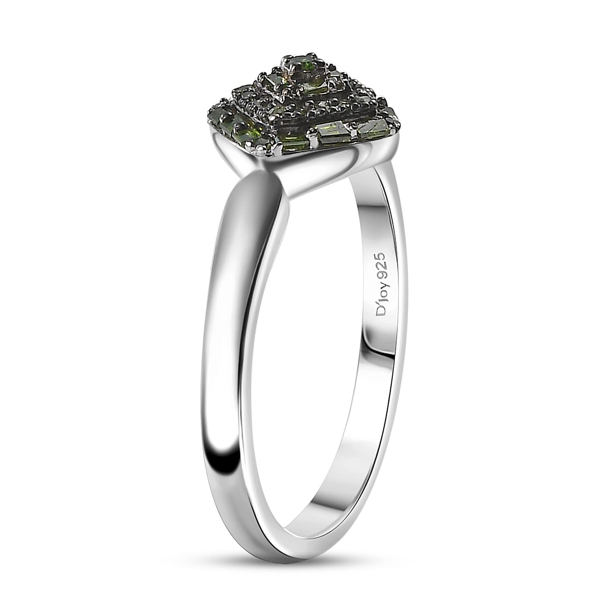 Green Diamond 0.15 ctw Halo Cluster Ring in Rhodium Over Sterling Silver (Size 11.0) image number 3