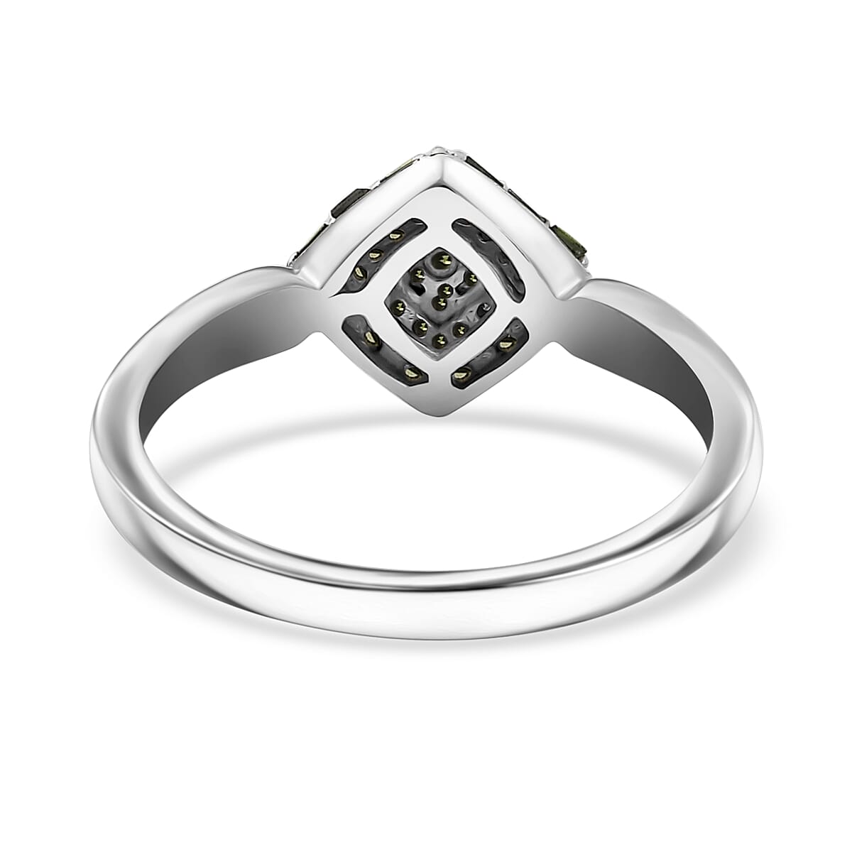Green Diamond 0.15 ctw Halo Cluster Ring in Rhodium Over Sterling Silver (Size 11.0) image number 4