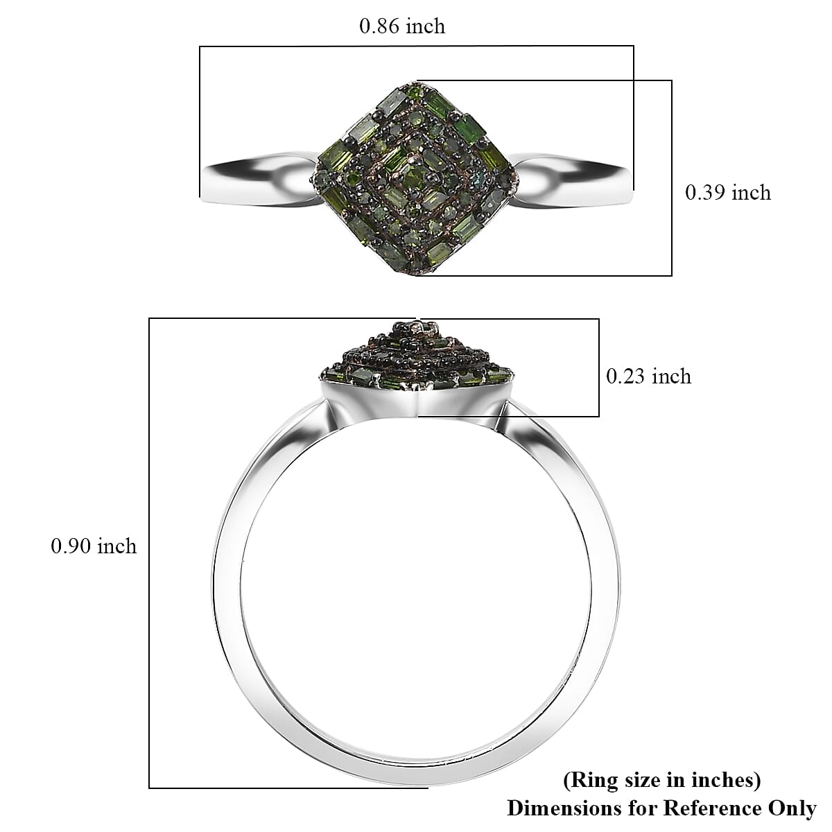 Green Diamond 0.15 ctw Halo Cluster Ring in Rhodium Over Sterling Silver (Size 11.0) image number 5