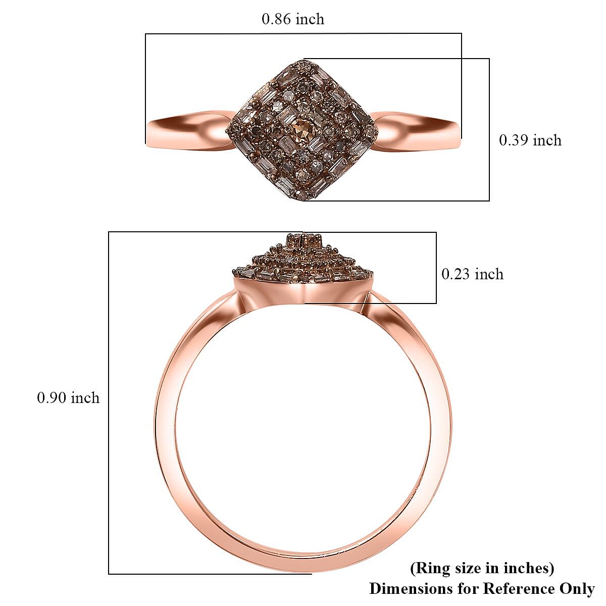 D'Joy Natural Champagne Diamond 0.15 ctw Halo Cluster Ring in 18K Vermeil Rose Gold Over Sterling Silver (Size 11.0) image number 5