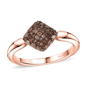 D'Joy Natural Champagne Diamond 0.15 ctw Halo Cluster Ring in 18K Vermeil Rose Gold Over Sterling Silver (Size 8.0)