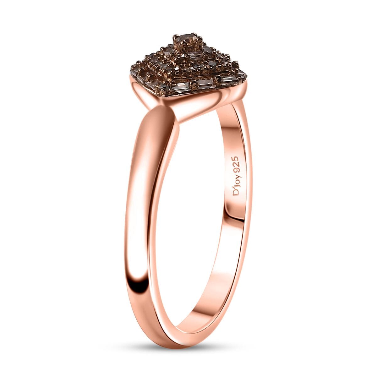 D'Joy Natural Champagne Diamond 0.15 ctw Halo Cluster Ring in 18K Vermeil Rose Gold Over Sterling Silver (Size 8.0) image number 3