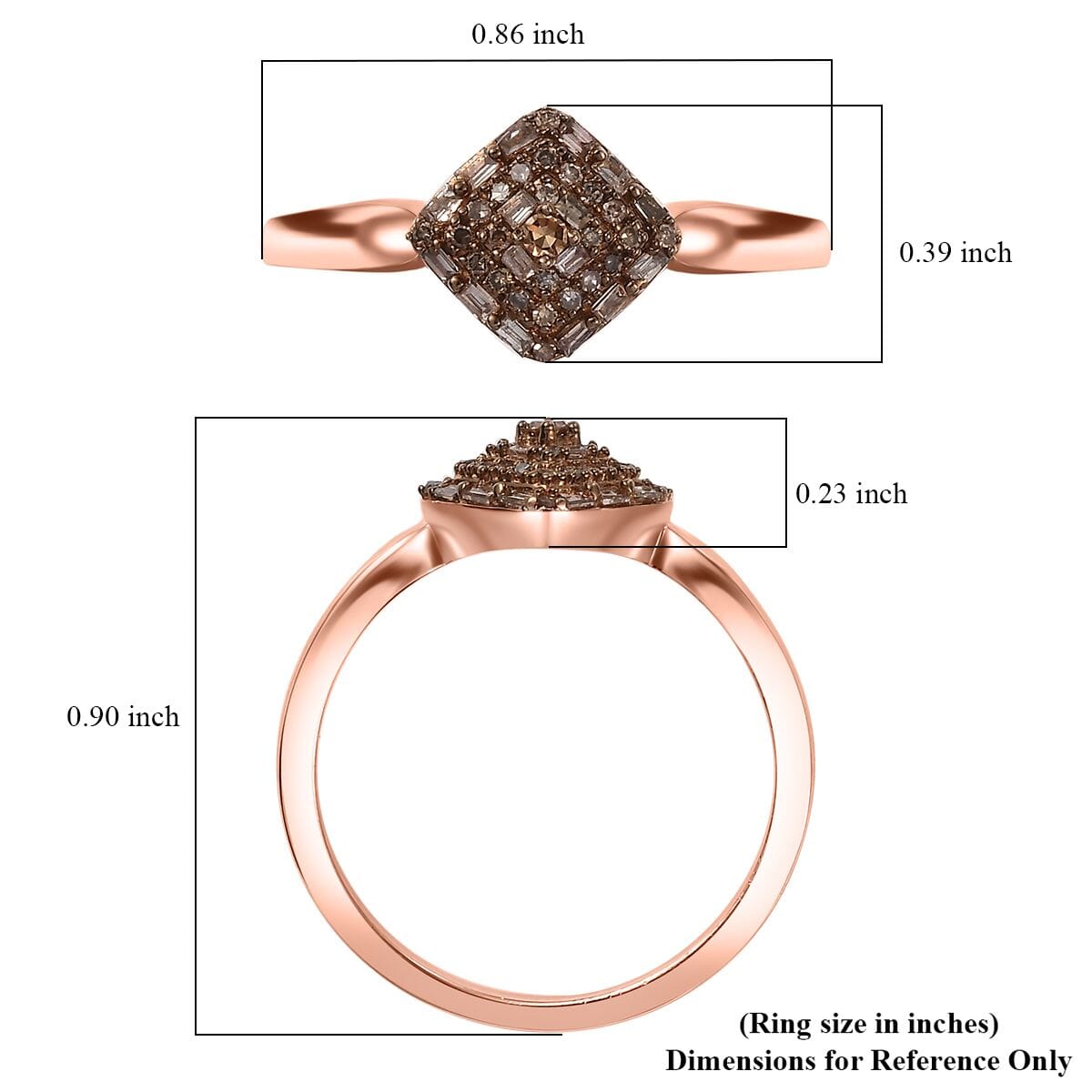 D'Joy Natural Champagne Diamond 0.15 ctw Halo Cluster Ring in 18K Vermeil Rose Gold Over Sterling Silver (Size 8.0) image number 5