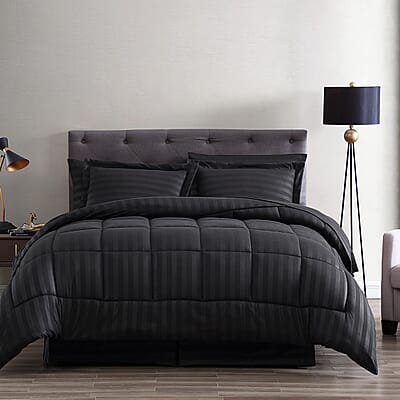 The Nesting Company Maple Dobby Black Stripe 8pcs Bed Comforter Set in a Bag - Queen