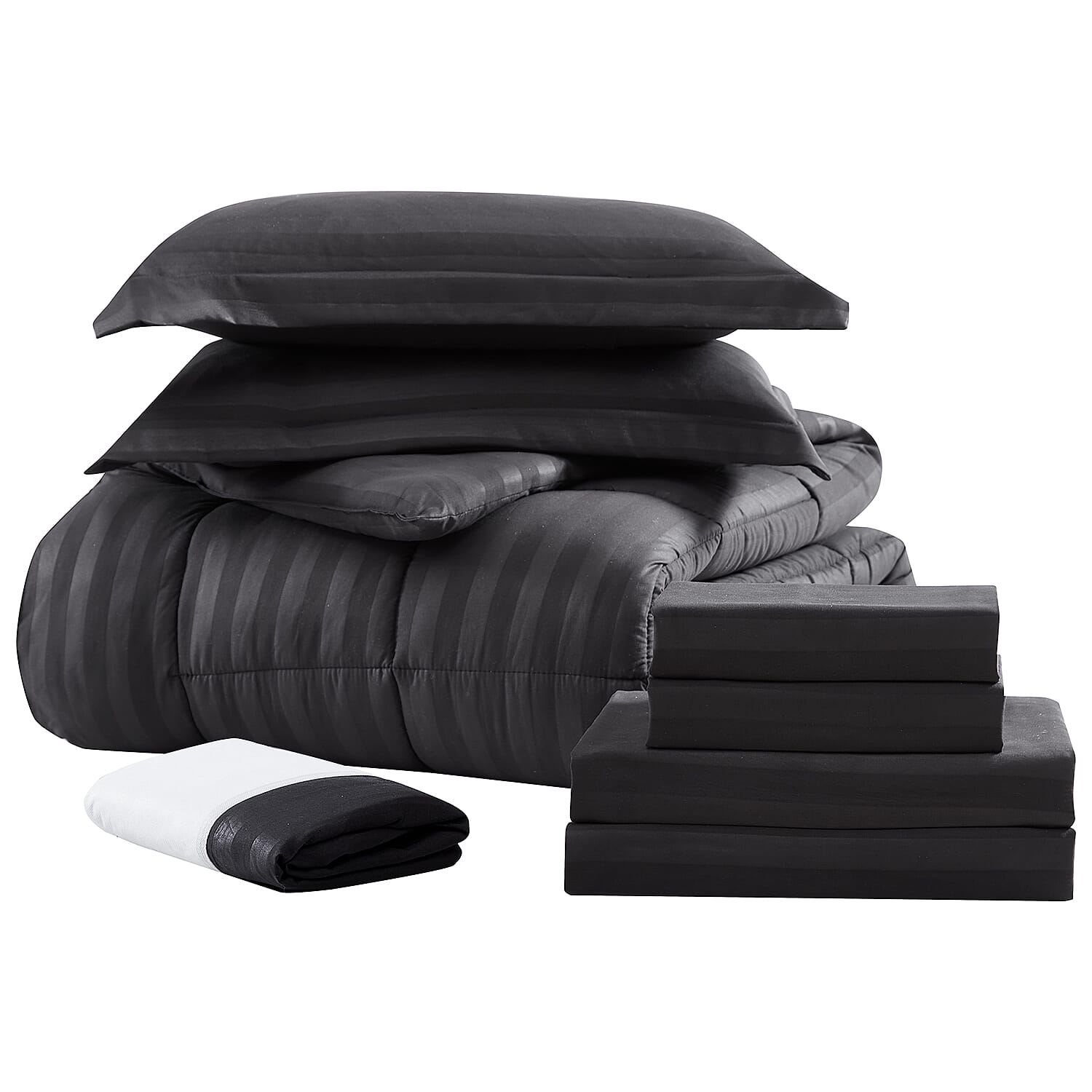 The Nesting Company Maple Dobby Black Stripe 8pcs Bed Comforter Set in a Bag - Queen