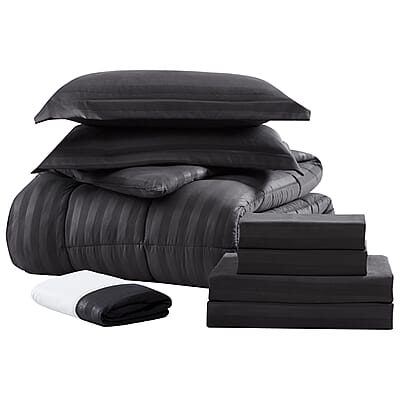 The Nesting Company Maple Dobby Black Stripe 8pcs Bed Comforter Set in a Bag - Queen