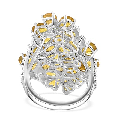 Tanzanian Canary Opal and Multi Gemstone 7.10 ctw Ring in Rhodium Over Sterling Silver