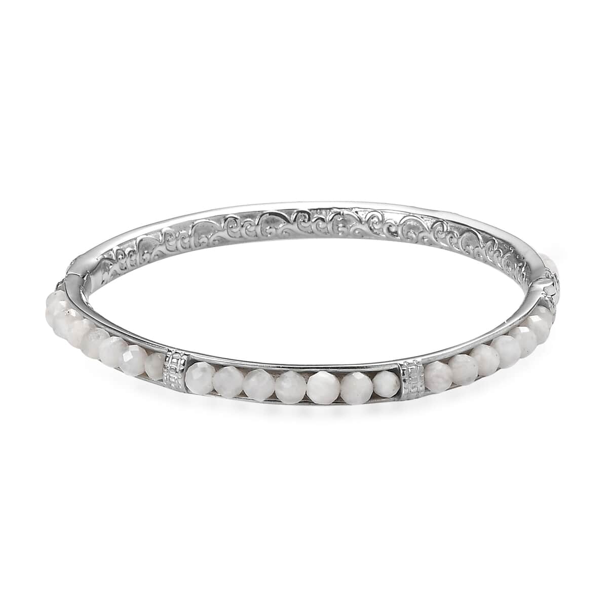 Kuisa Rainbow Moonstone 20.65 ctw Bangle Bracelet in Stainless Steel (7.25 In) image number 0