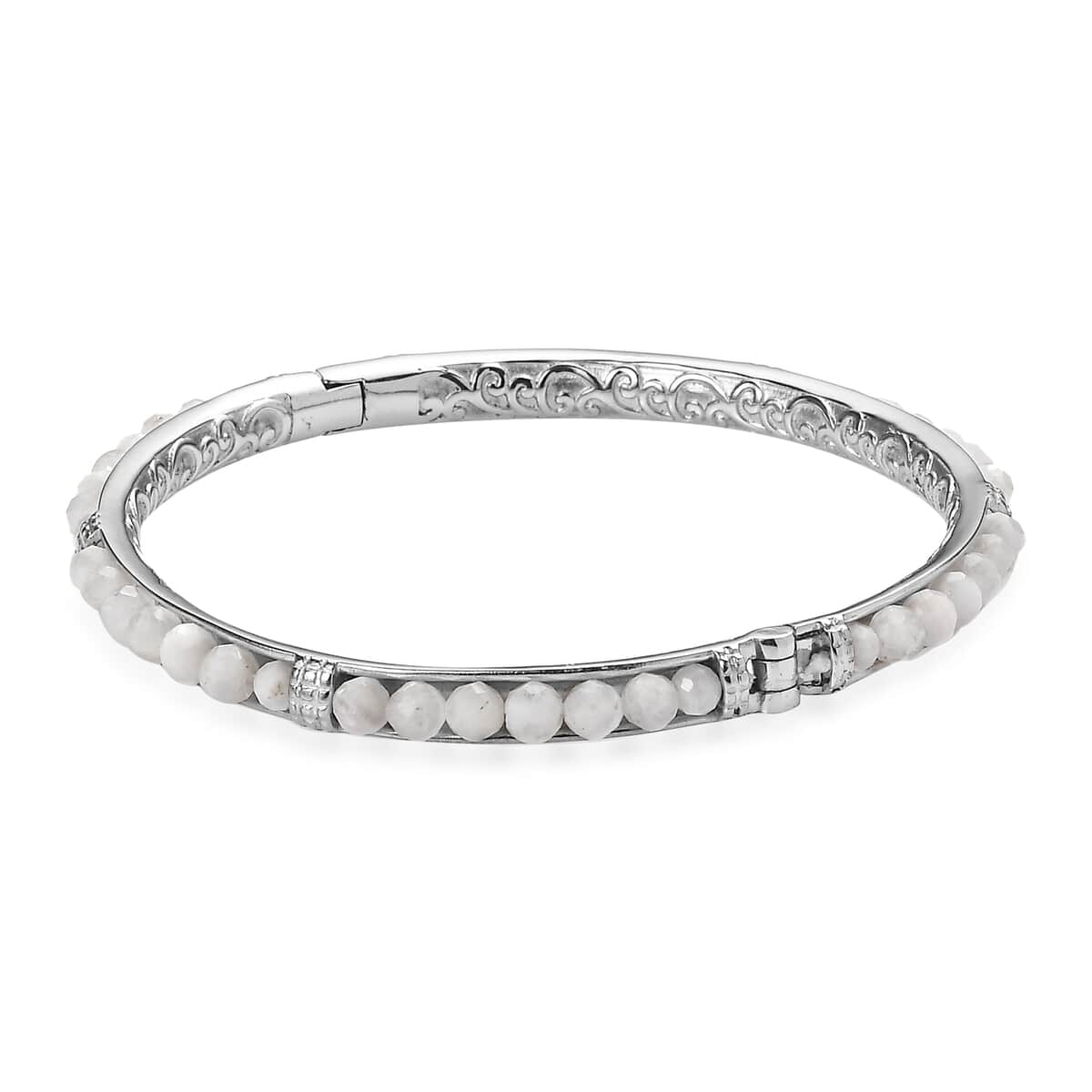 Kuisa Rainbow Moonstone 20.65 ctw Bangle Bracelet in Stainless Steel (7.25 In) image number 3