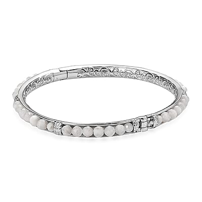 Kuisa Rainbow Moonstone 20.65 ctw Bangle Bracelet in Stainless Steel (7.25 In)