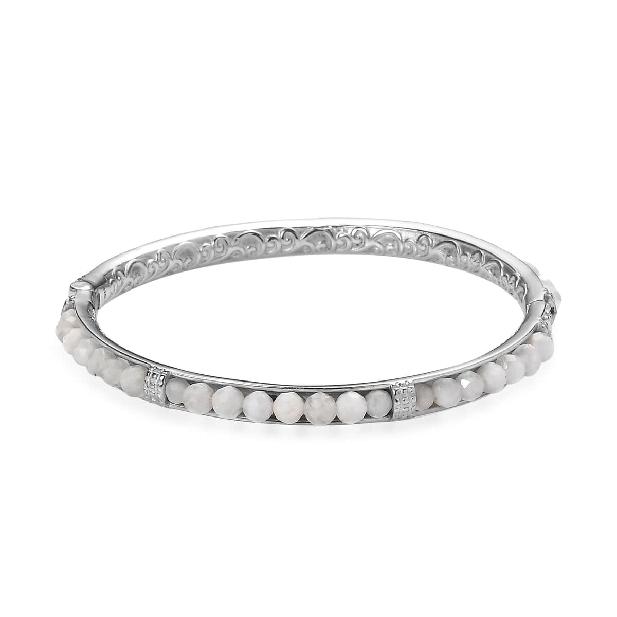 Kuisa Rainbow Moonstone 20.65 ctw Bangle Bracelet in Stainless Steel (7.25 In) image number 4