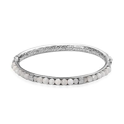 Kuisa Rainbow Moonstone 20.65 ctw Bangle Bracelet in Stainless Steel (7.25 In)