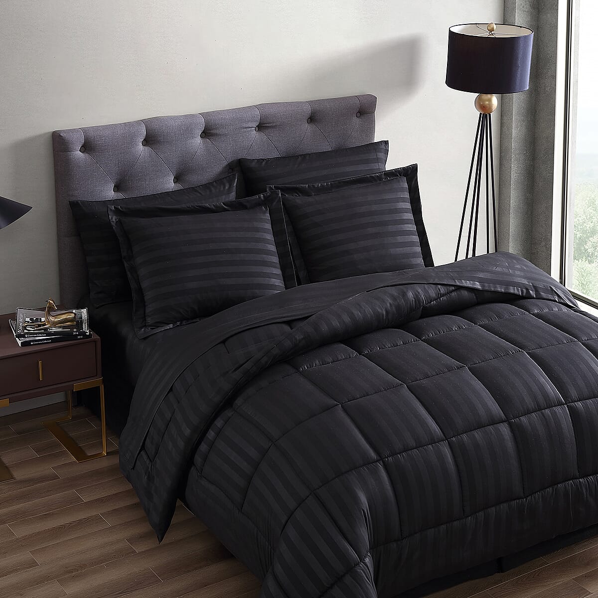 The Nesting Company Maple Dobby Black Stripe 8pcs Bed Comforter Set in a Bag - King image number 2