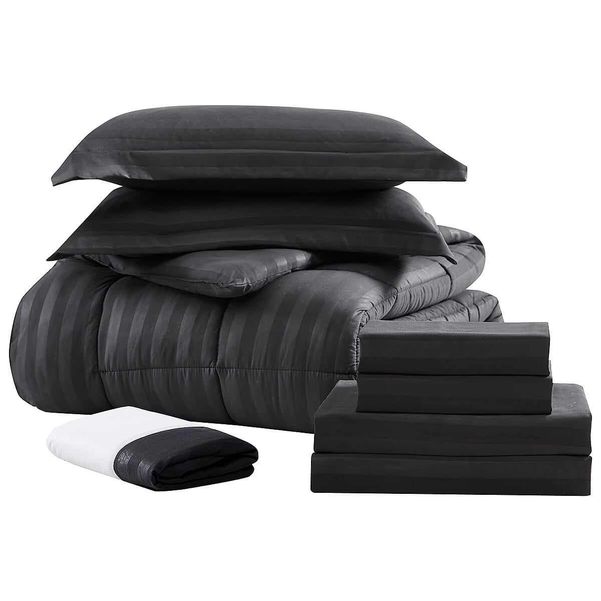 The Nesting Company Maple Dobby Black Stripe 8pcs Bed Comforter Set in a Bag - King image number 3