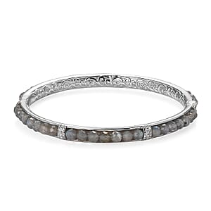 Malagasy Labradorite 21.30 ctw Bangle Bracelet in Stainless Steel (7.25 In)