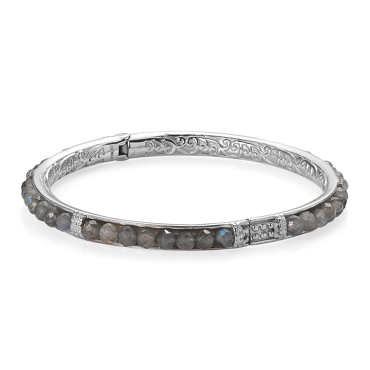 Malagasy Labradorite 21.30 ctw Bangle Bracelet in Stainless Steel (7.25 In) image number 3
