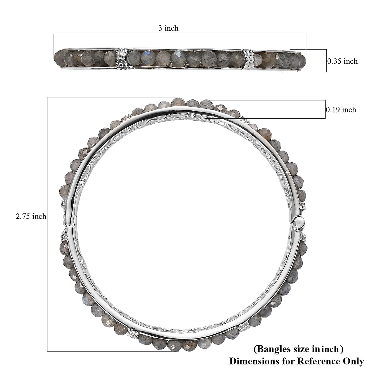 Malagasy Labradorite 21.30 ctw Bangle Bracelet in Stainless Steel (7.25 In) image number 4