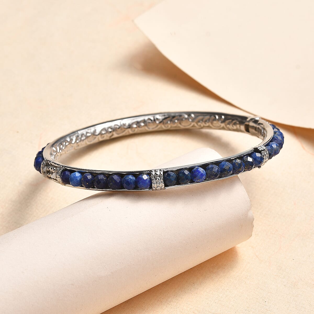 Lapis Lazuli 22.20 ctw Bangle Bracelet in Stainless Steel (7.25 In) image number 1
