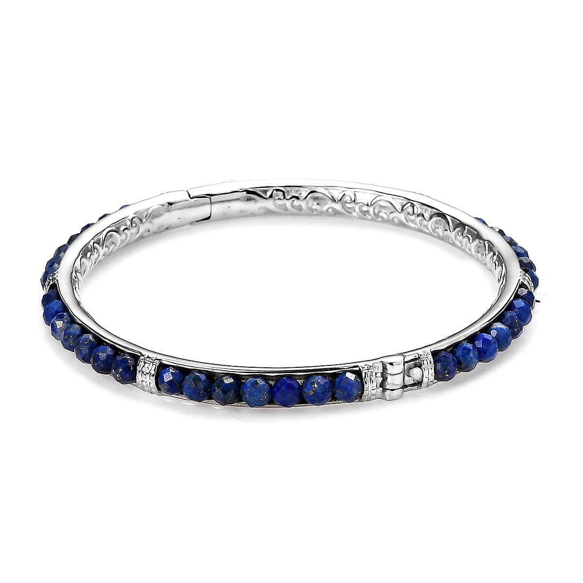 Lapis Lazuli 22.20 ctw Bangle Bracelet in Stainless Steel (7.25 In) image number 3