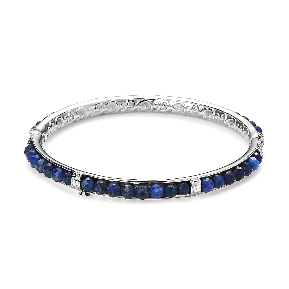 Lapis Lazuli 22.20 ctw Bangle Bracelet in Stainless Steel (7.25 In) image number 4