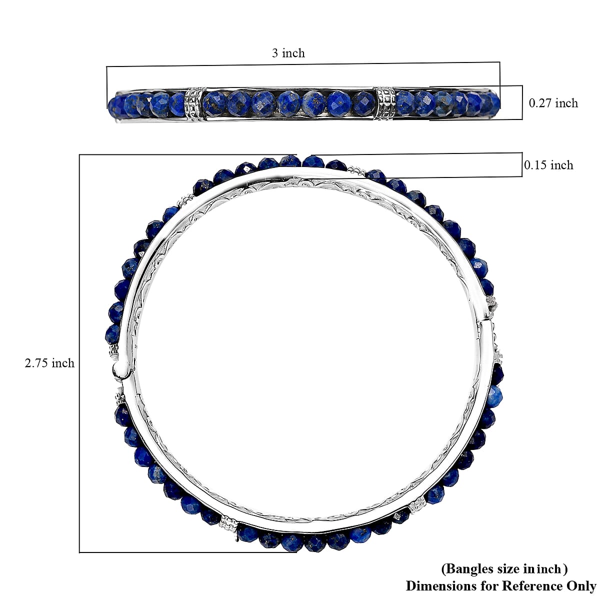 Lapis Lazuli 22.20 ctw Bangle Bracelet in Stainless Steel (7.25 In) image number 5