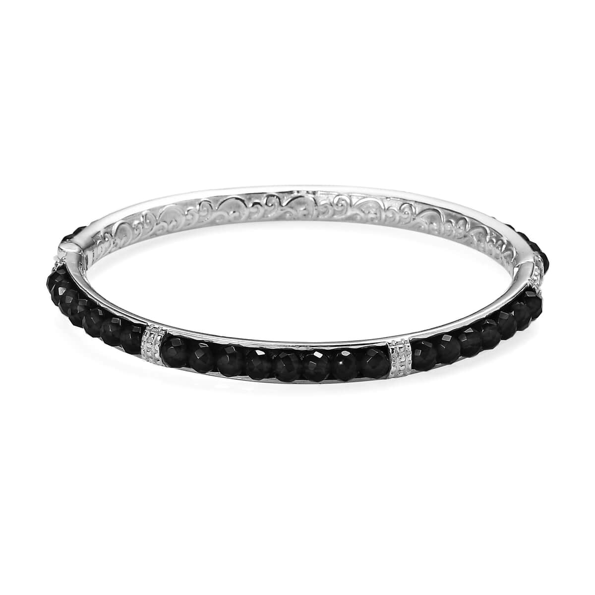 Australian Black Tourmaline Bangle Bracelet in Stainless Steel (7.25 In) 22.60 ctw image number 0