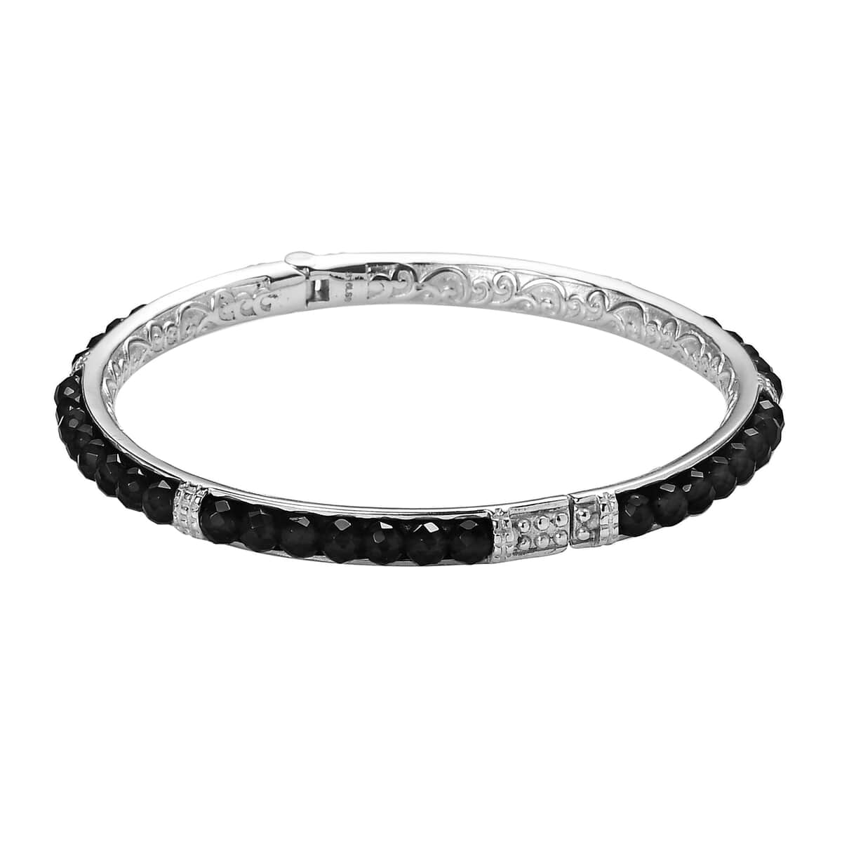 Australian Black Tourmaline Bangle Bracelet in Stainless Steel (7.25 In) 22.60 ctw image number 3