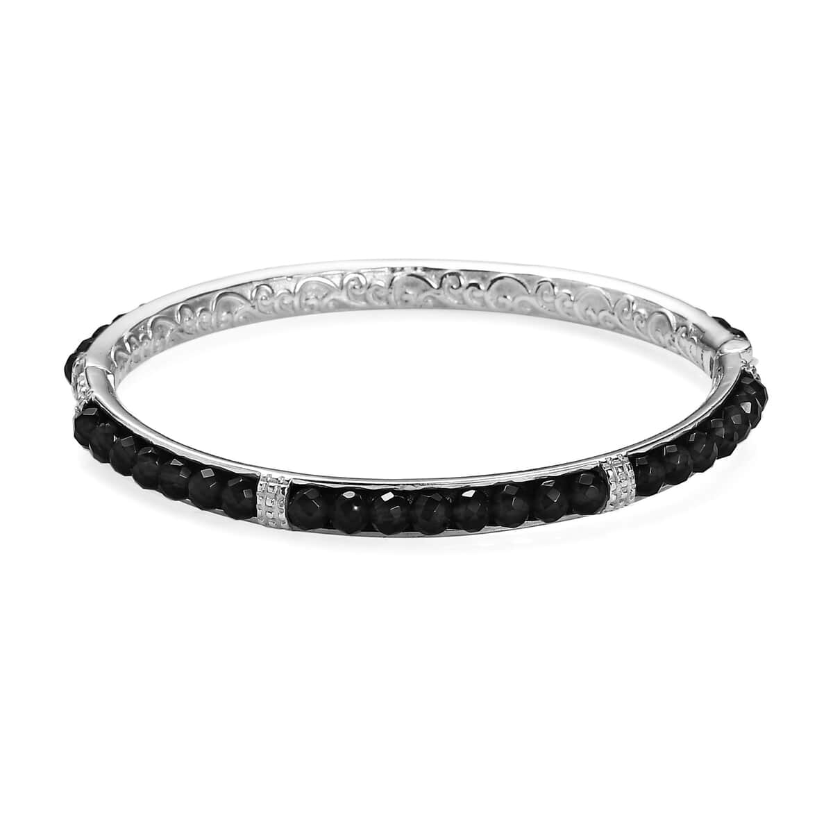 Australian Black Tourmaline Bangle Bracelet in Stainless Steel (7.25 In) 22.60 ctw image number 4