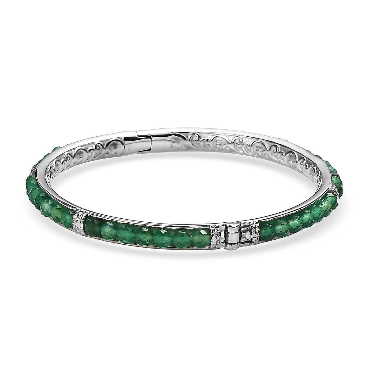 Green Agate 22.00 ctw Bangle Bracelet in Stainless Steel (7.25 In) image number 3